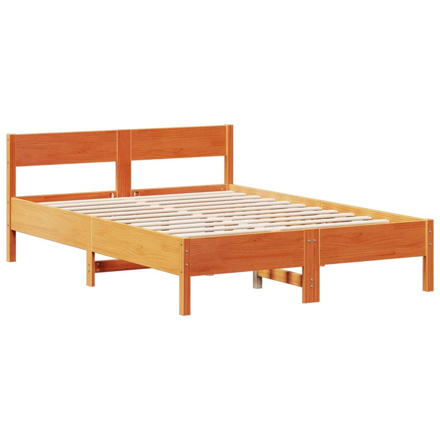 Bed met boekenkast zonder matras grenenhout wasbruin 135x190 cm