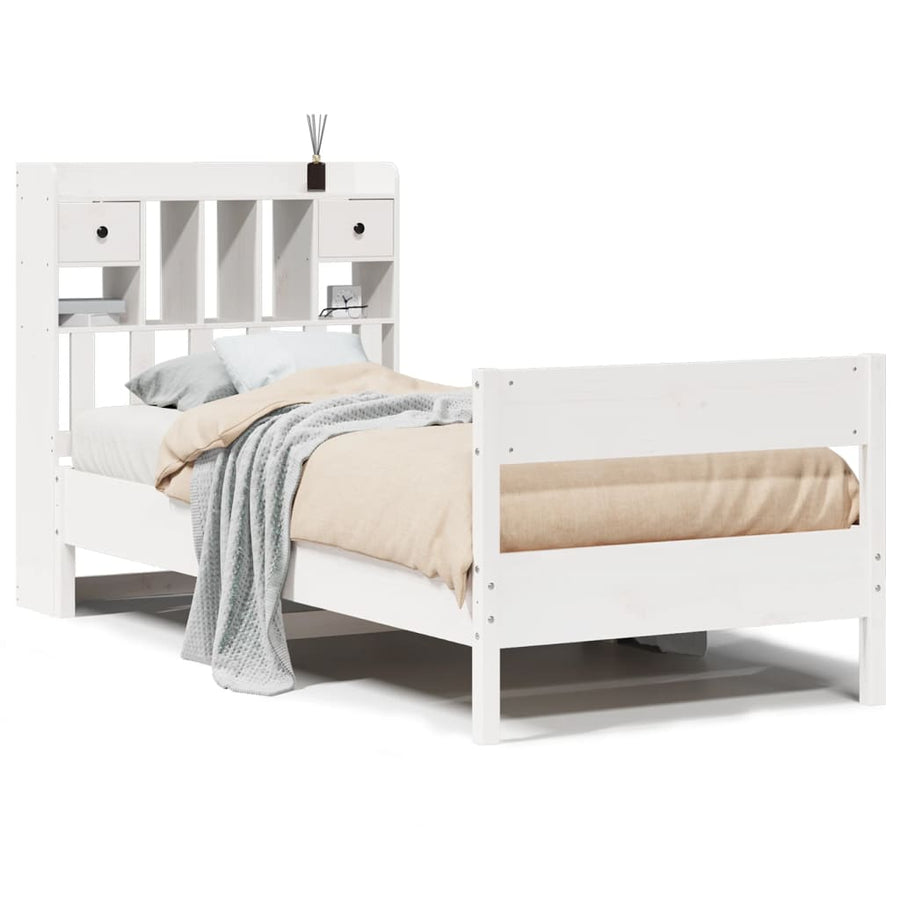 Bed met boekenkast zonder matras grenenhout wit 90x190 cm