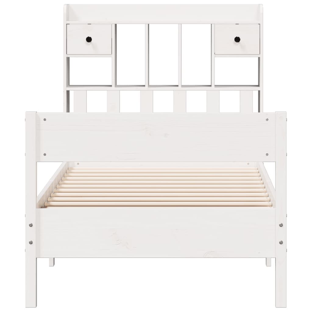 Bed met boekenkast zonder matras grenenhout wit 90x190 cm