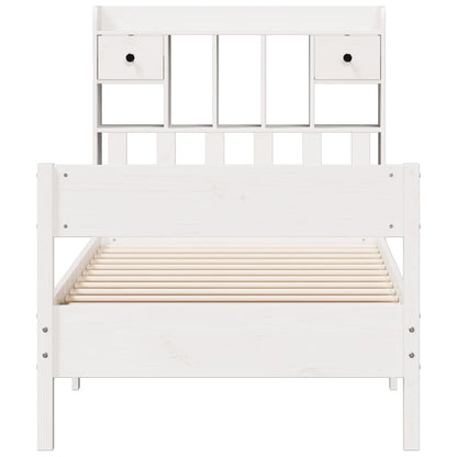 Bed met boekenkast zonder matras grenenhout wit 90x190 cm