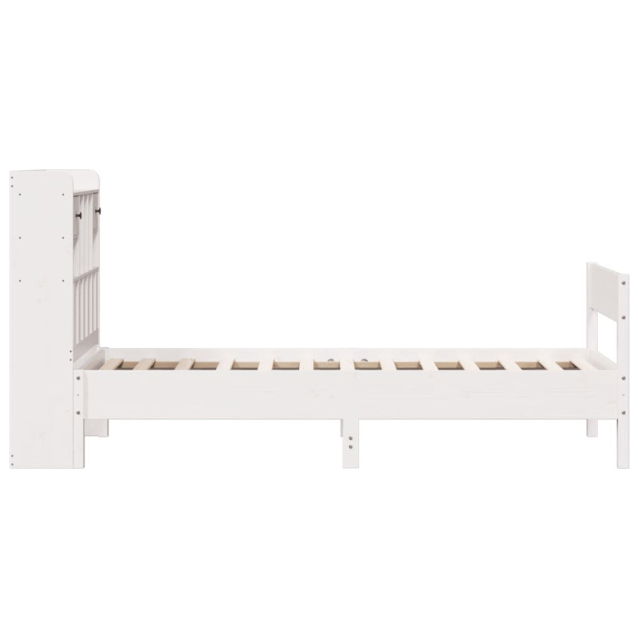 Bed met boekenkast zonder matras grenenhout wit 90x190 cm