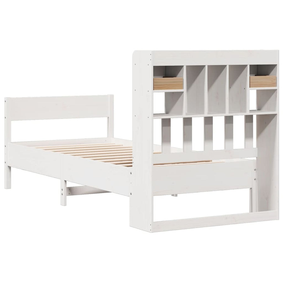 Bed met boekenkast zonder matras grenenhout wit 90x190 cm