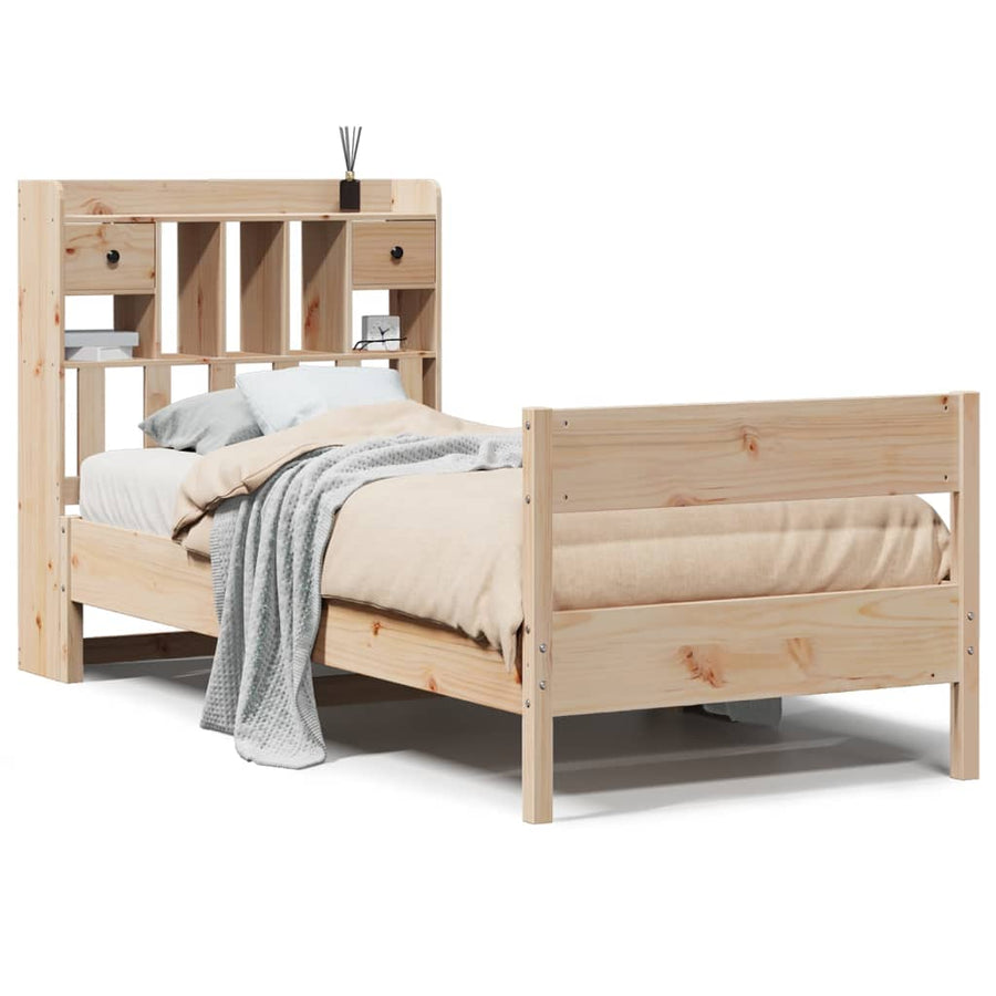 Bed met boekenkast zonder matras massief grenenhout 75x190 cm