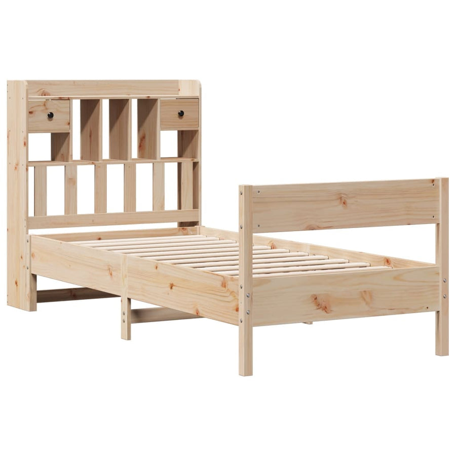 Bed met boekenkast zonder matras massief grenenhout 75x190 cm