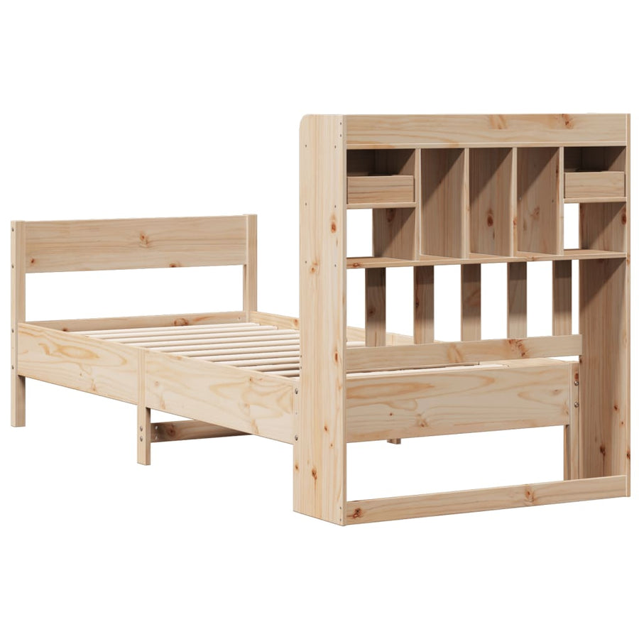 Bed met boekenkast zonder matras massief grenenhout 75x190 cm
