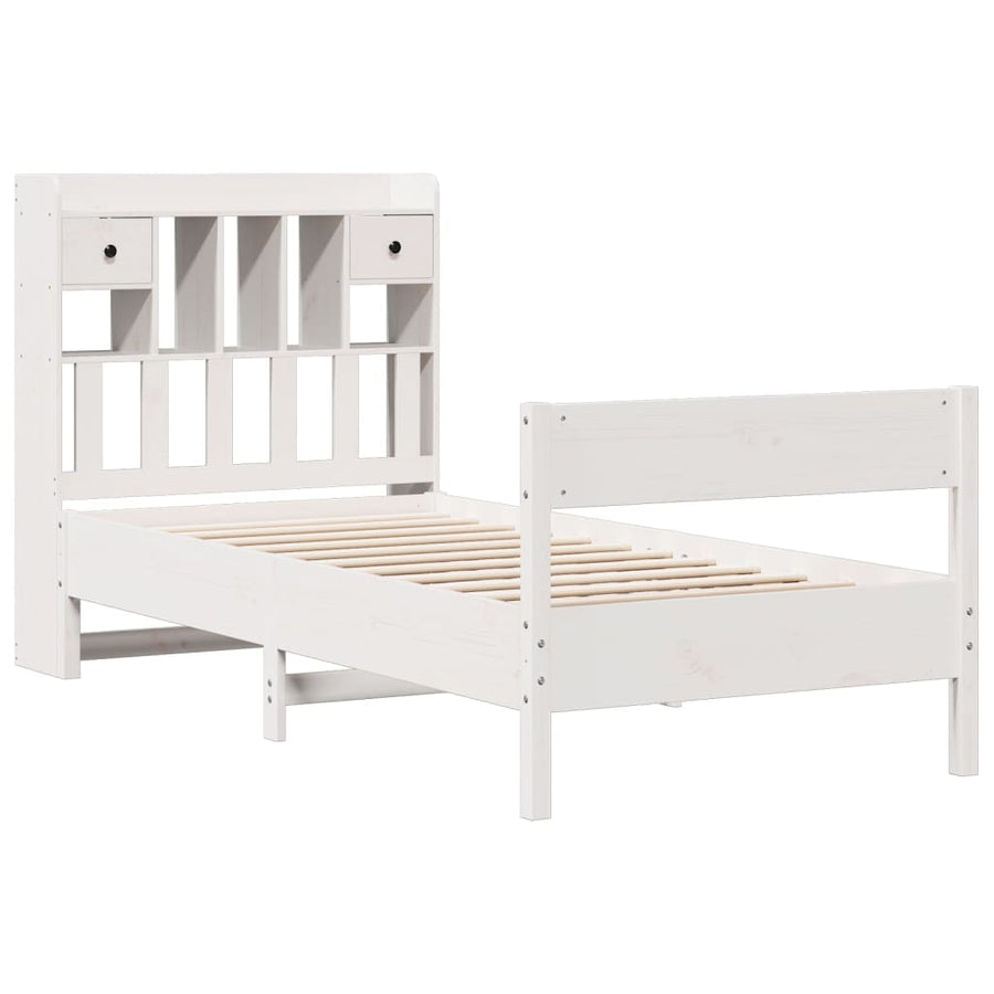 Bed met boekenkast zonder matras grenenhout wit 75x190 cm
