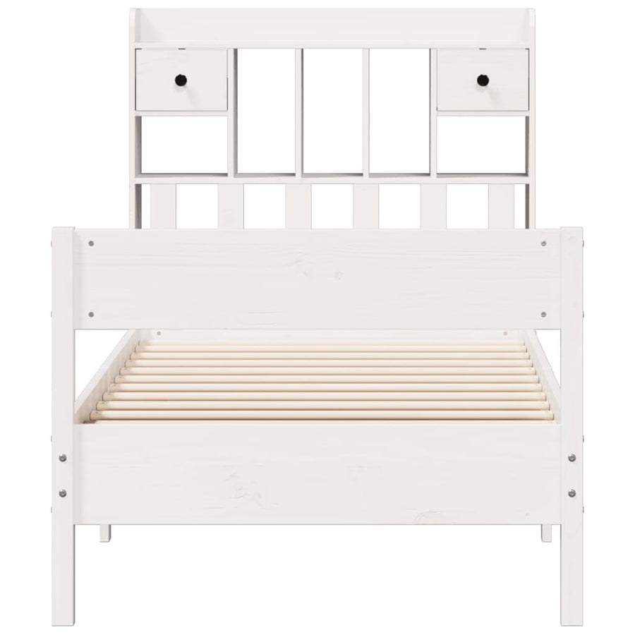 Bed met boekenkast zonder matras grenenhout wit 75x190 cm