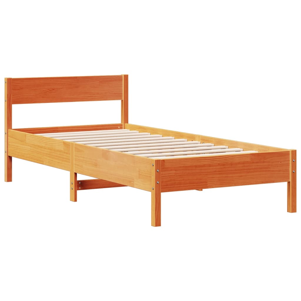 Bed met boekenkast zonder matras grenenhout wasbruin 75x190 cm