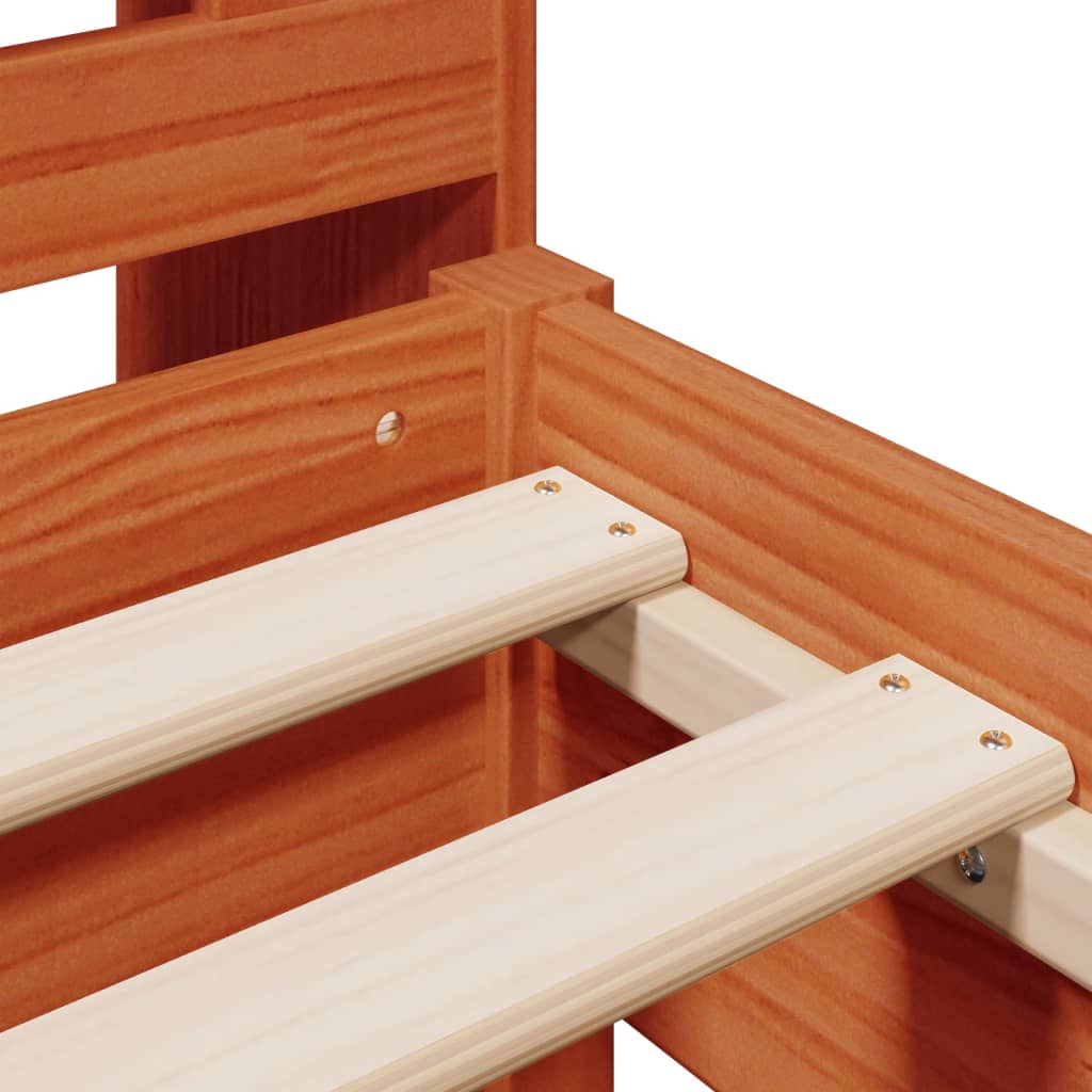 Bed met boekenkast zonder matras grenenhout wasbruin 75x190 cm