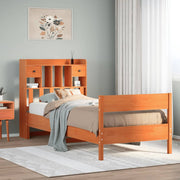 Bed met boekenkast grenenhout wasbruin 75x190 cm