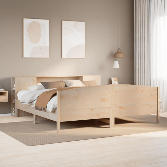 Bed met boekenkast zonder matras massief grenenhout 200x200 cm