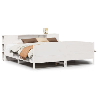 Bed met boekenkast zonder matras grenenhout wit 200x200 cm