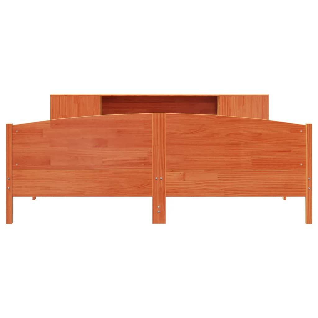 Bed met boekenkast zonder matras grenenhout wasbruin 200x200 cm