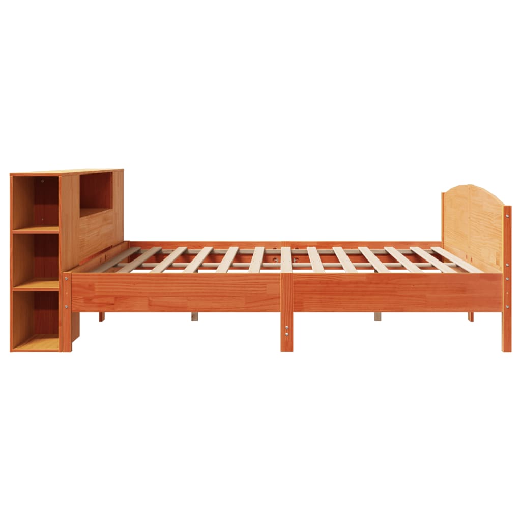 Bed met boekenkast zonder matras grenenhout wasbruin 200x200 cm