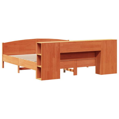 Bed met boekenkast zonder matras grenenhout wasbruin 200x200 cm