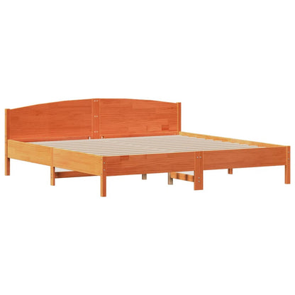 Bed met boekenkast zonder matras grenenhout wasbruin 200x200 cm