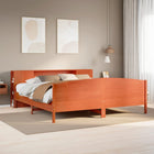 Bed met boekenkast zonder matras grenenhout wasbruin 200x200 cm