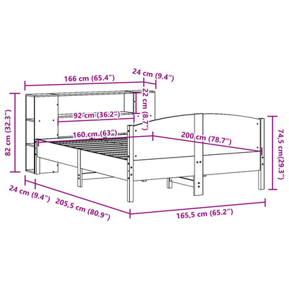 Bed met boekenkast zonder matras massief grenenhout 160x200 cm