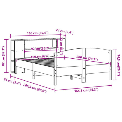 Bed met boekenkast zonder matras grenenhout wasbruin 160x200 cm