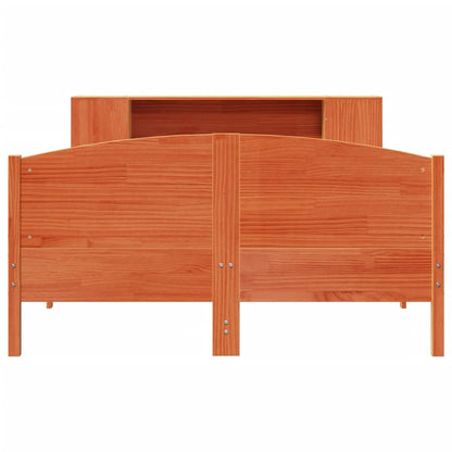 Bed met boekenkast zonder matras grenenhout wasbruin 160x200 cm