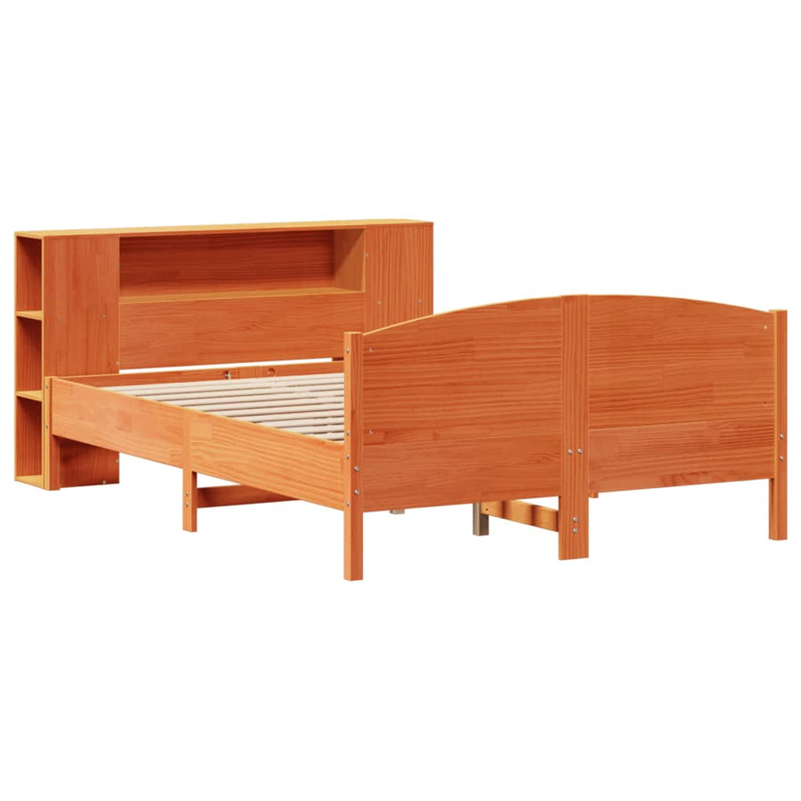 Bed met boekenkast zonder matras grenenhout wasbruin 150x200 cm