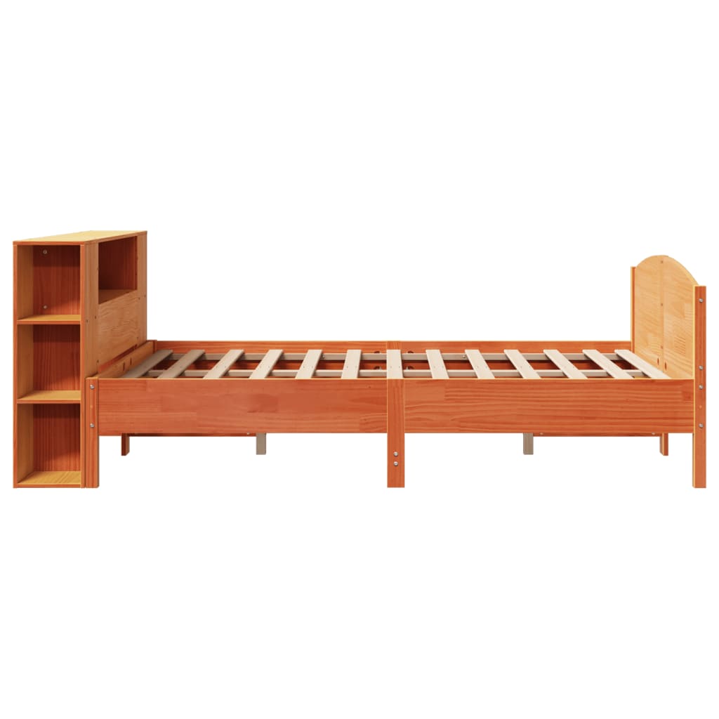 Bed met boekenkast zonder matras grenenhout wasbruin 150x200 cm