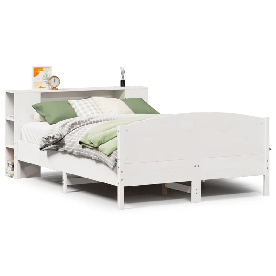 Bed met boekenkast zonder matras grenenhout wit 140x200 cm