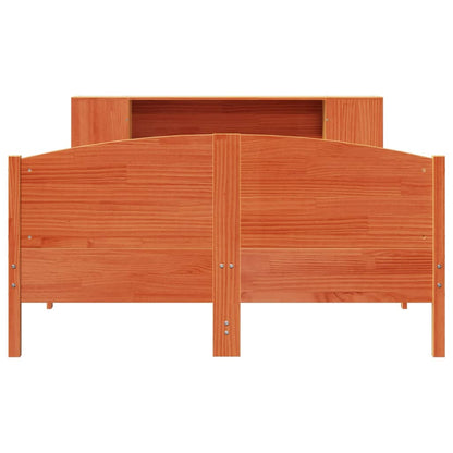 Bed met boekenkast zonder matras grenenhout wasbruin 140x200 cm