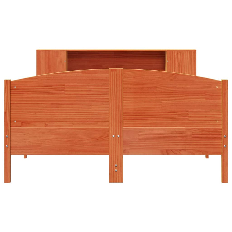 Bed met boekenkast zonder matras grenenhout wasbruin 140x200 cm