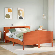 Bed 140x200 cm grenenhout wasbruin met boekenkast