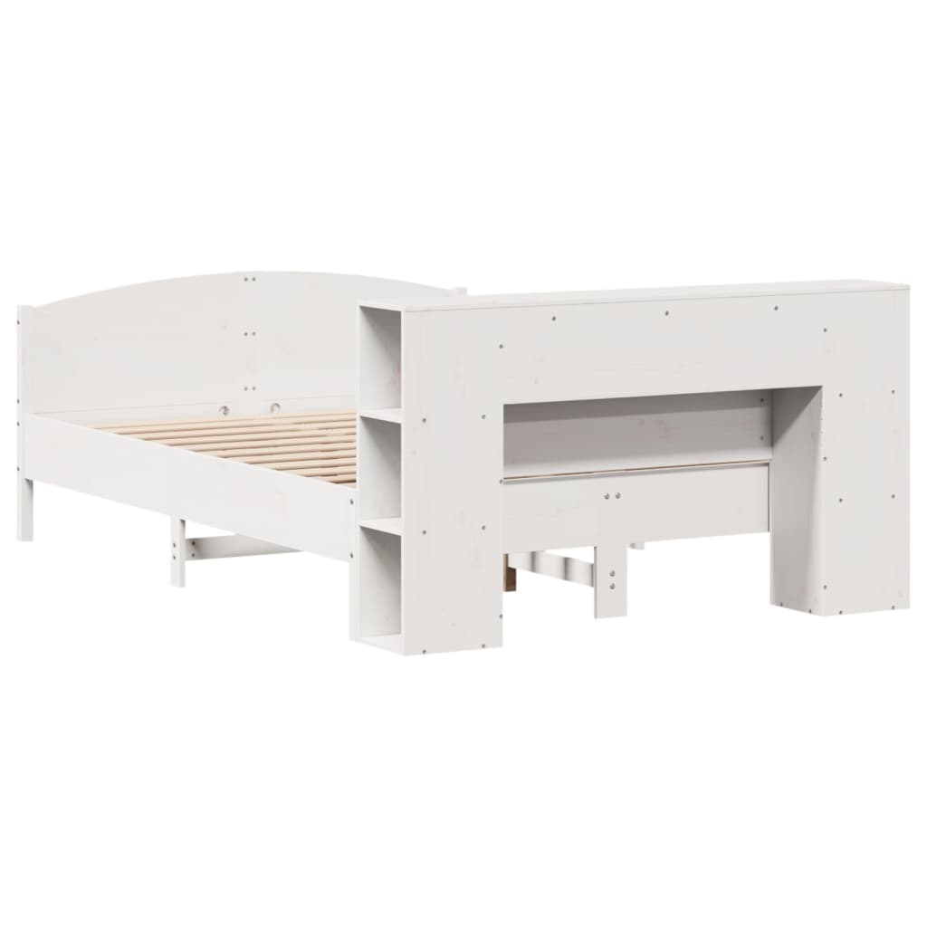 Bed met boekenkast zonder matras grenenhout wit 140x190 cm