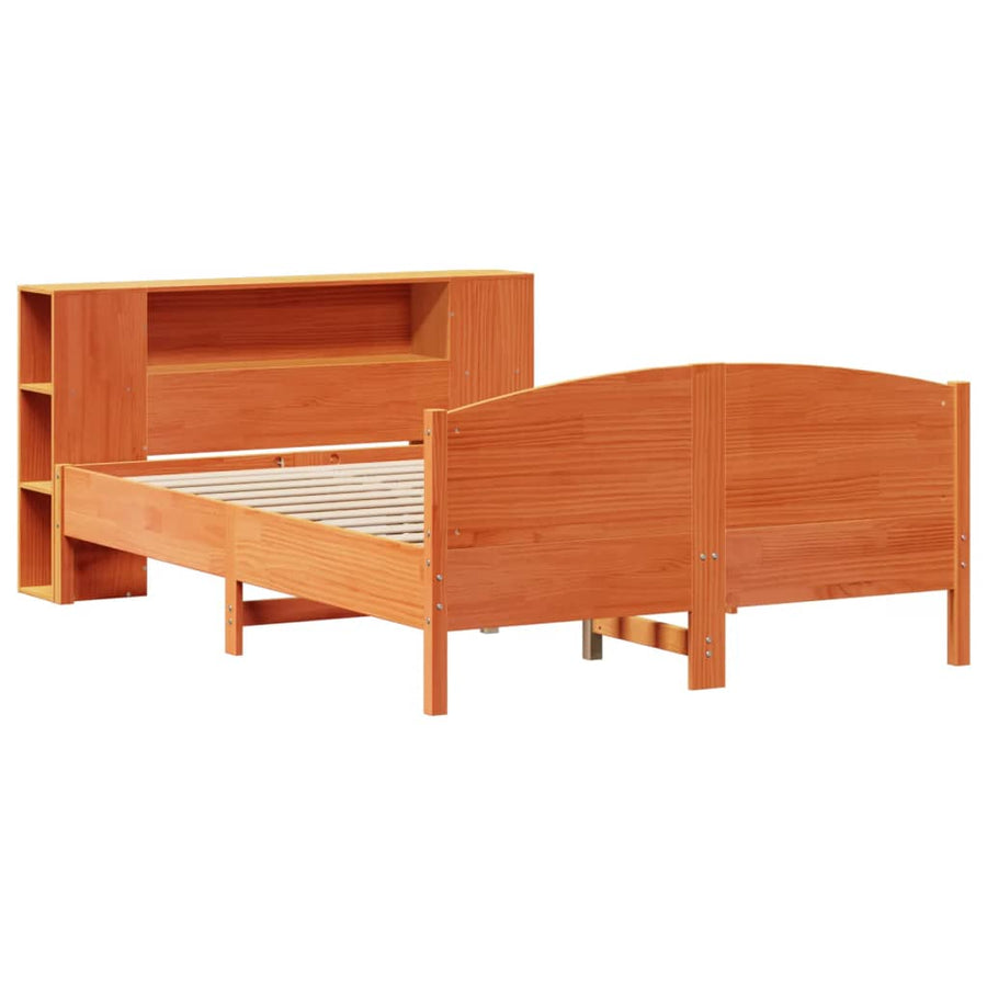 Bed met boekenkast zonder matras grenenhout wasbruin 140x190 cm