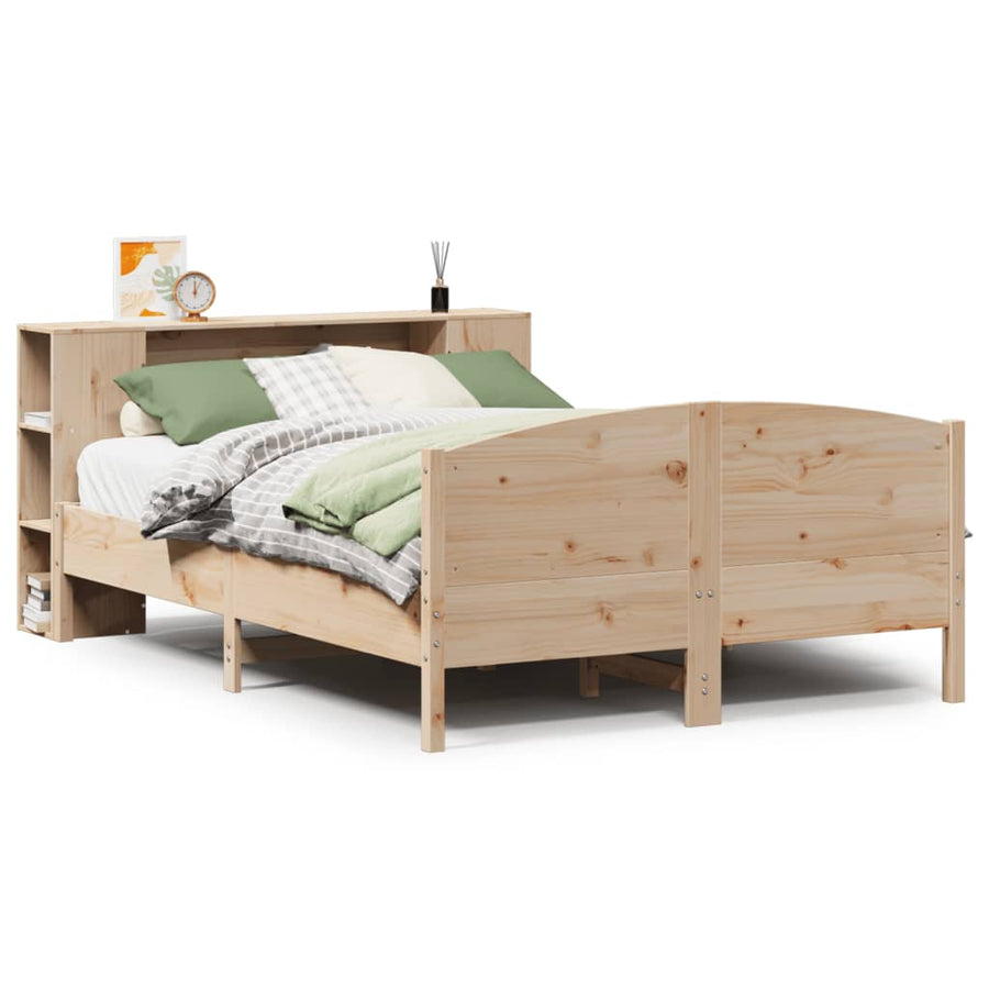Bed met boekenkast zonder matras massief grenenhout 135x190 cm