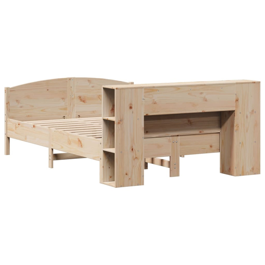 Bed met boekenkast zonder matras massief grenenhout 135x190 cm
