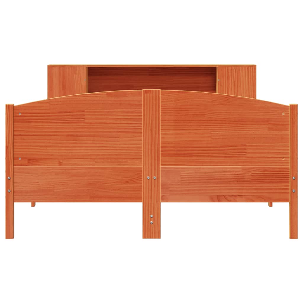Bed met boekenkast zonder matras grenenhout wasbruin 135x190 cm