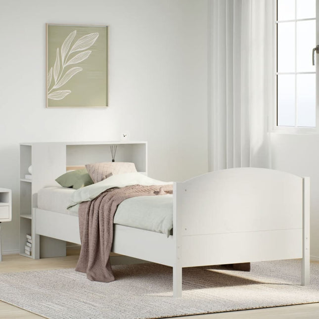 Bed met boekenkast zonder matras grenenhout wit 100x200 cm