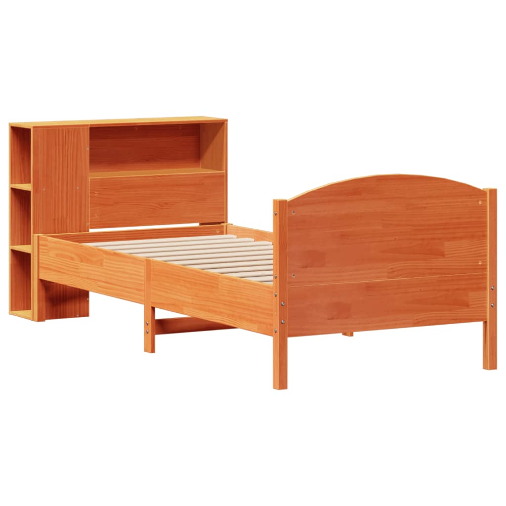 Bed met boekenkast zonder matras grenenhout wasbruin 100x200 cm