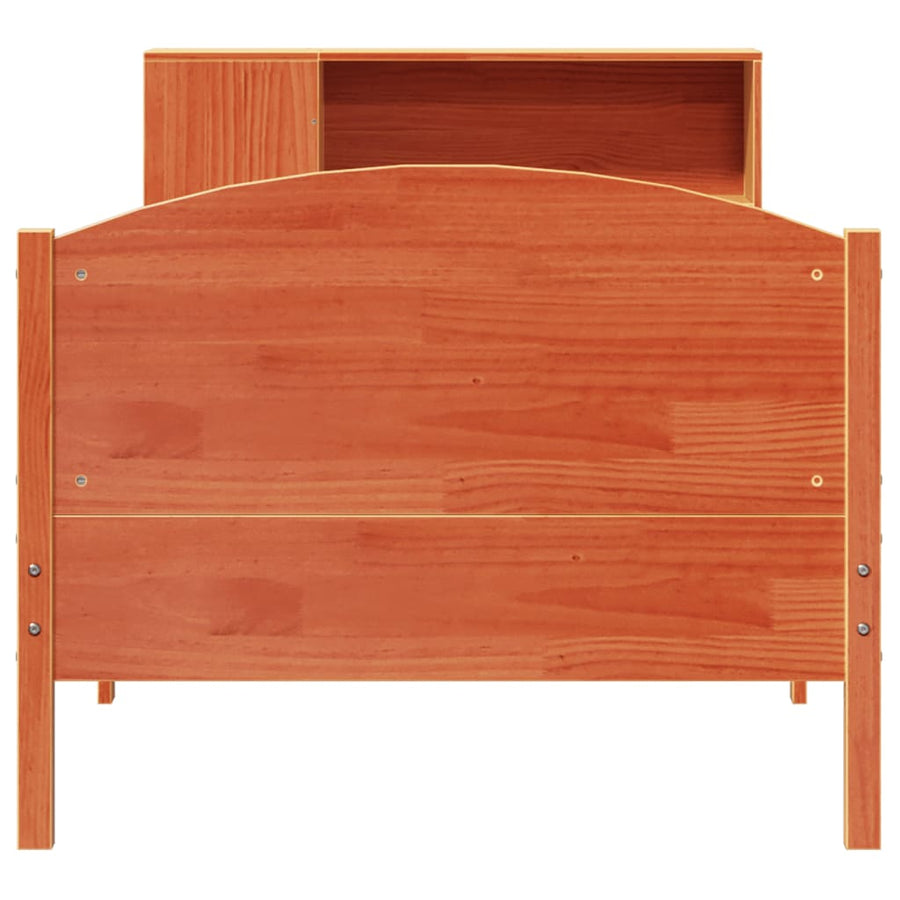 Bed met boekenkast zonder matras grenenhout wasbruin 100x200 cm