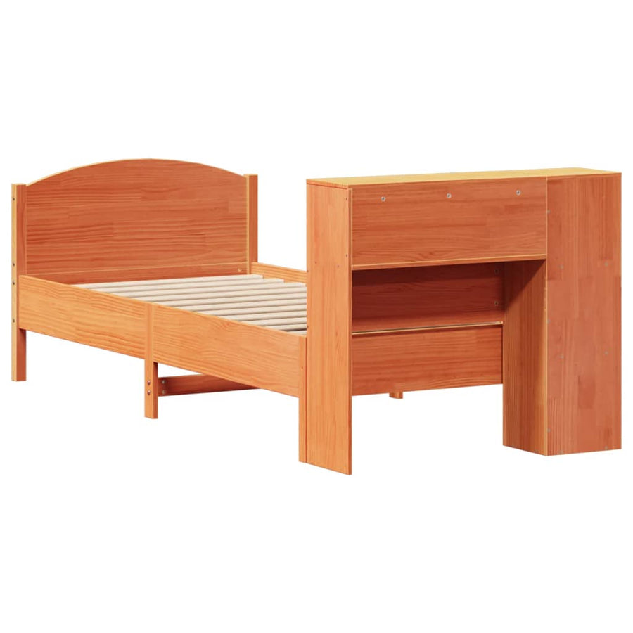 Bed met boekenkast zonder matras grenenhout wasbruin 100x200 cm