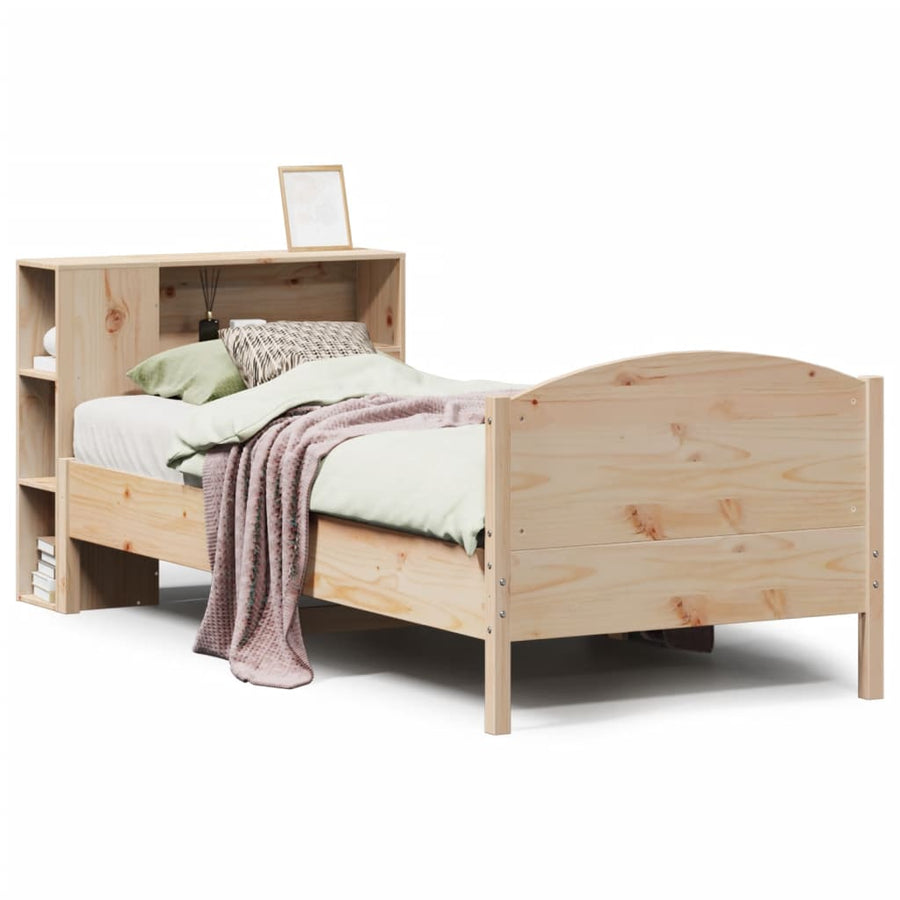 Bed met boekenkast zonder matras massief grenenhout 75x190 cm