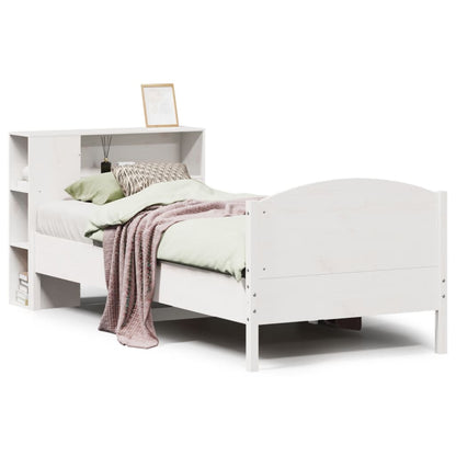 Bed met boekenkast zonder matras grenenhout wit 75x190 cm