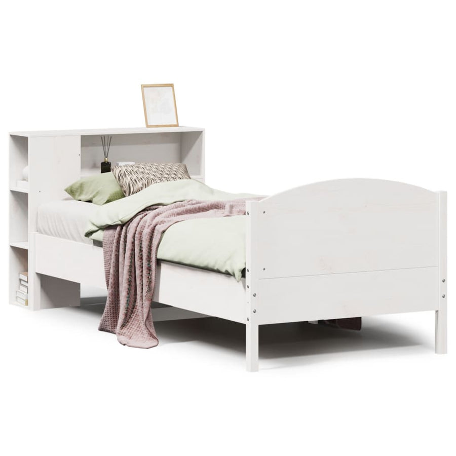 Bed met boekenkast zonder matras grenenhout wit 75x190 cm