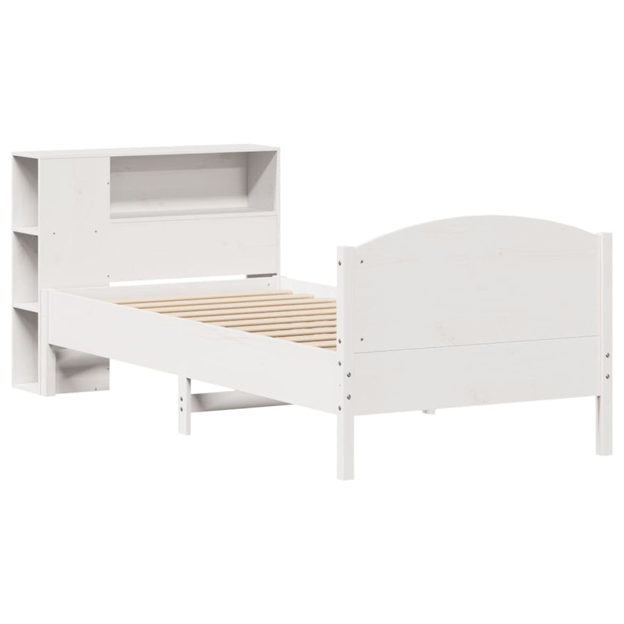 Bed met boekenkast zonder matras grenenhout wit 75x190 cm