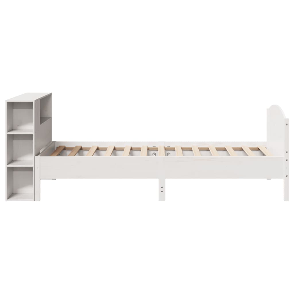 Bed met boekenkast zonder matras grenenhout wit 75x190 cm