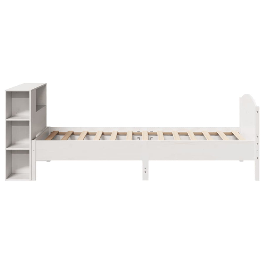 Bed met boekenkast zonder matras grenenhout wit 75x190 cm