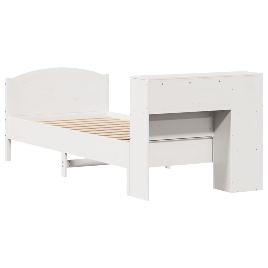 Bed met boekenkast zonder matras grenenhout wit 75x190 cm