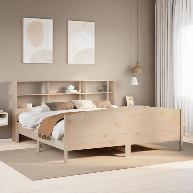 Bed met boekenkast zonder matras massief grenenhout 200x200 cm