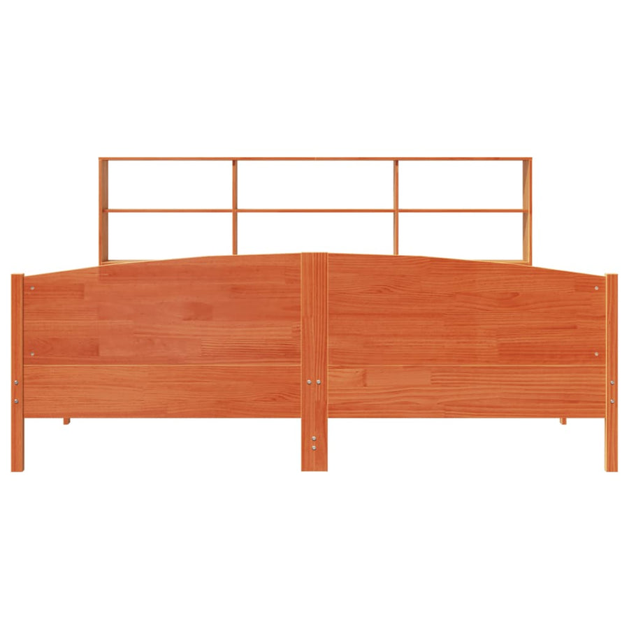 Bed met boekenkast zonder matras grenenhout wasbruin 200x200 cm