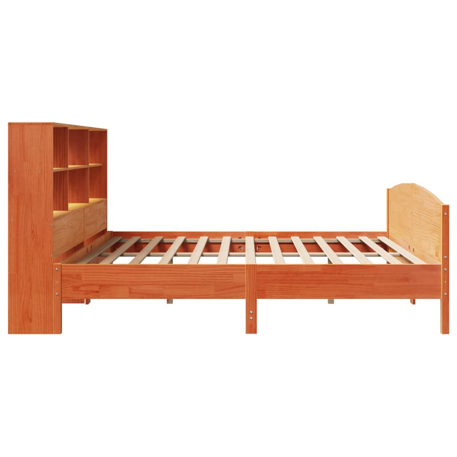 Bed met boekenkast zonder matras grenenhout wasbruin 200x200 cm