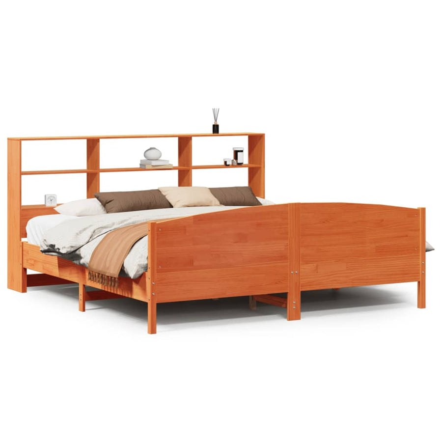 Bed met boekenkast zonder matras grenenhout wasbruin 180x200 cm